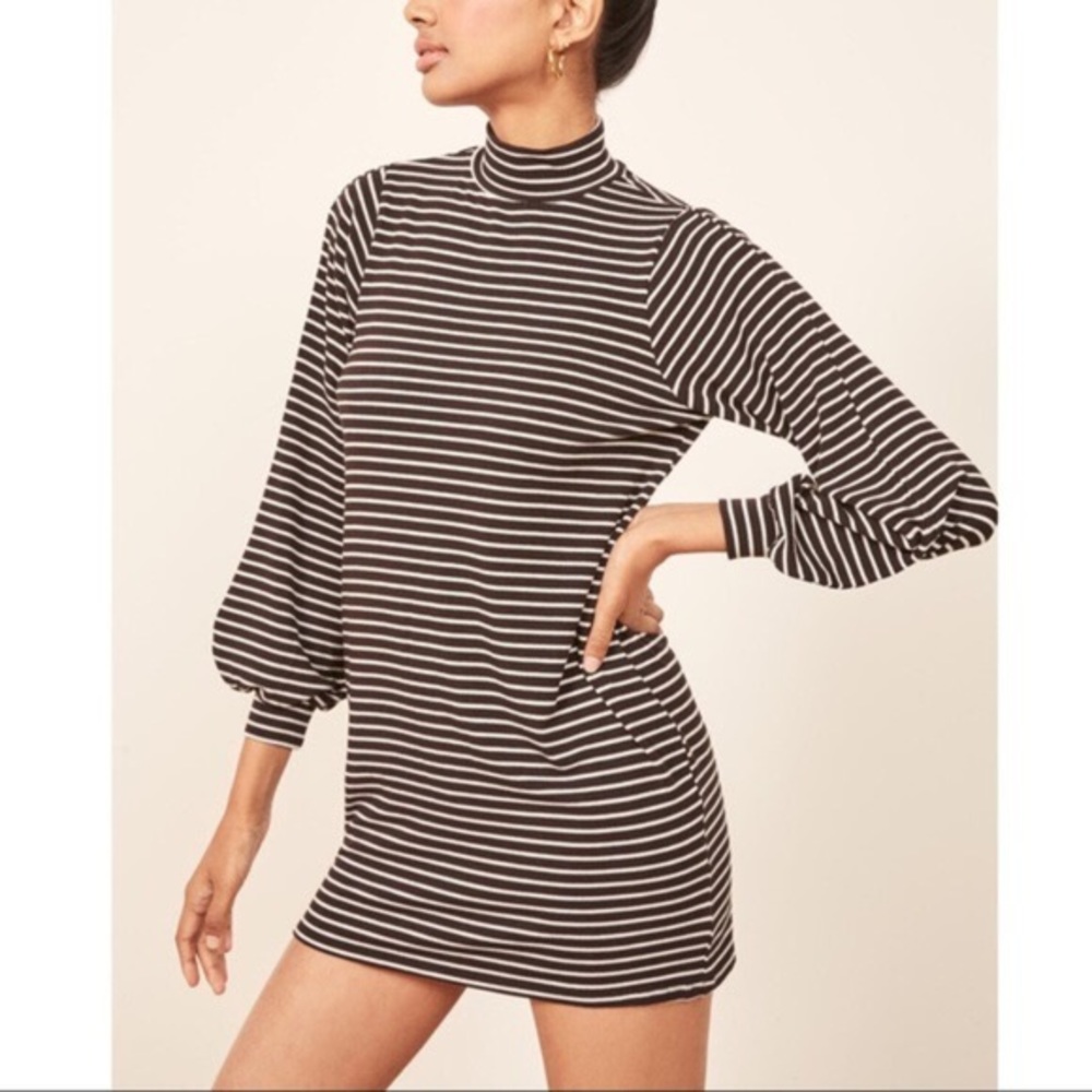 High neck striped dress
